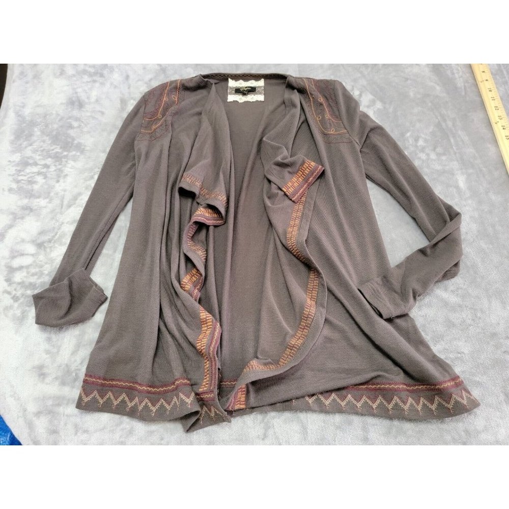 Cupio Womens Cardigan Sweater Small Brown Embroidered Long Sleeve Open‎